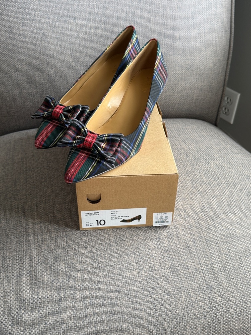 NIB J. Crew Tartan Esme kitten heels sz 10